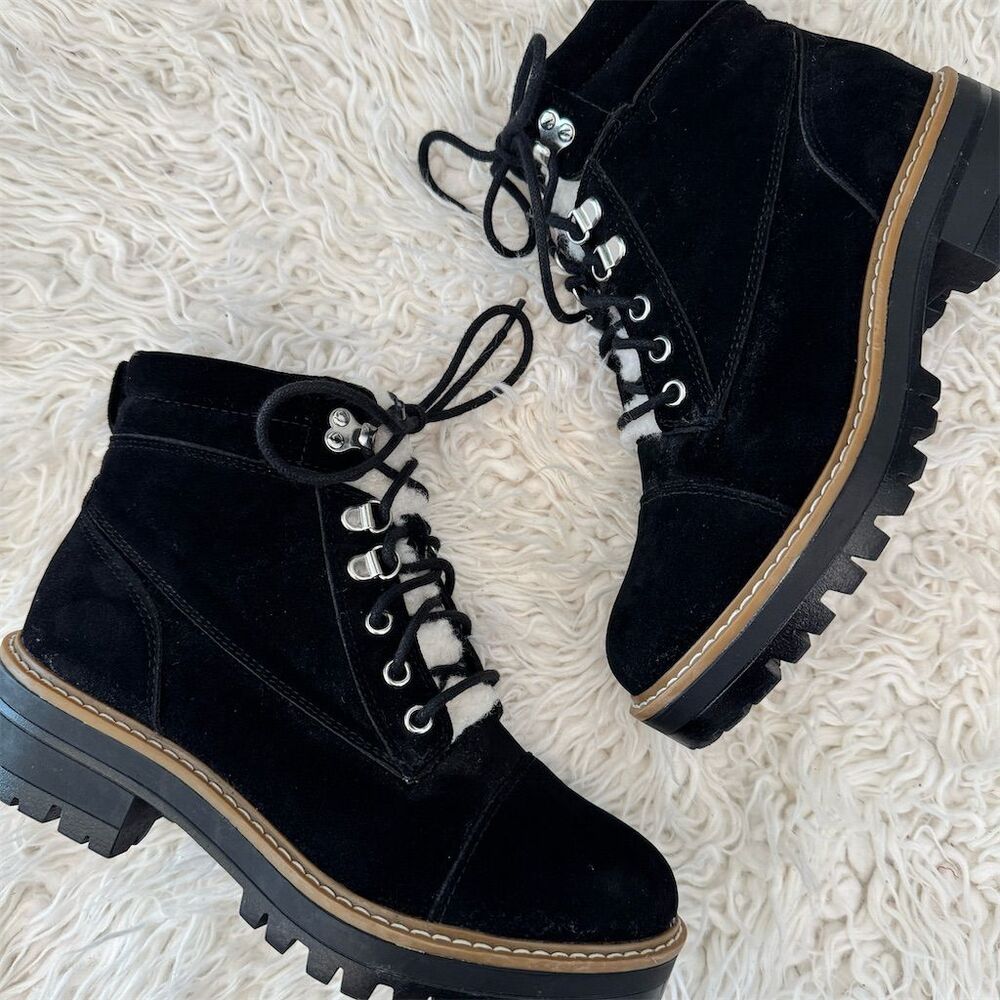 Time and Tru Women's Black Faux Fur Hiker Boots Size 6.5 W Wide Cute Warm